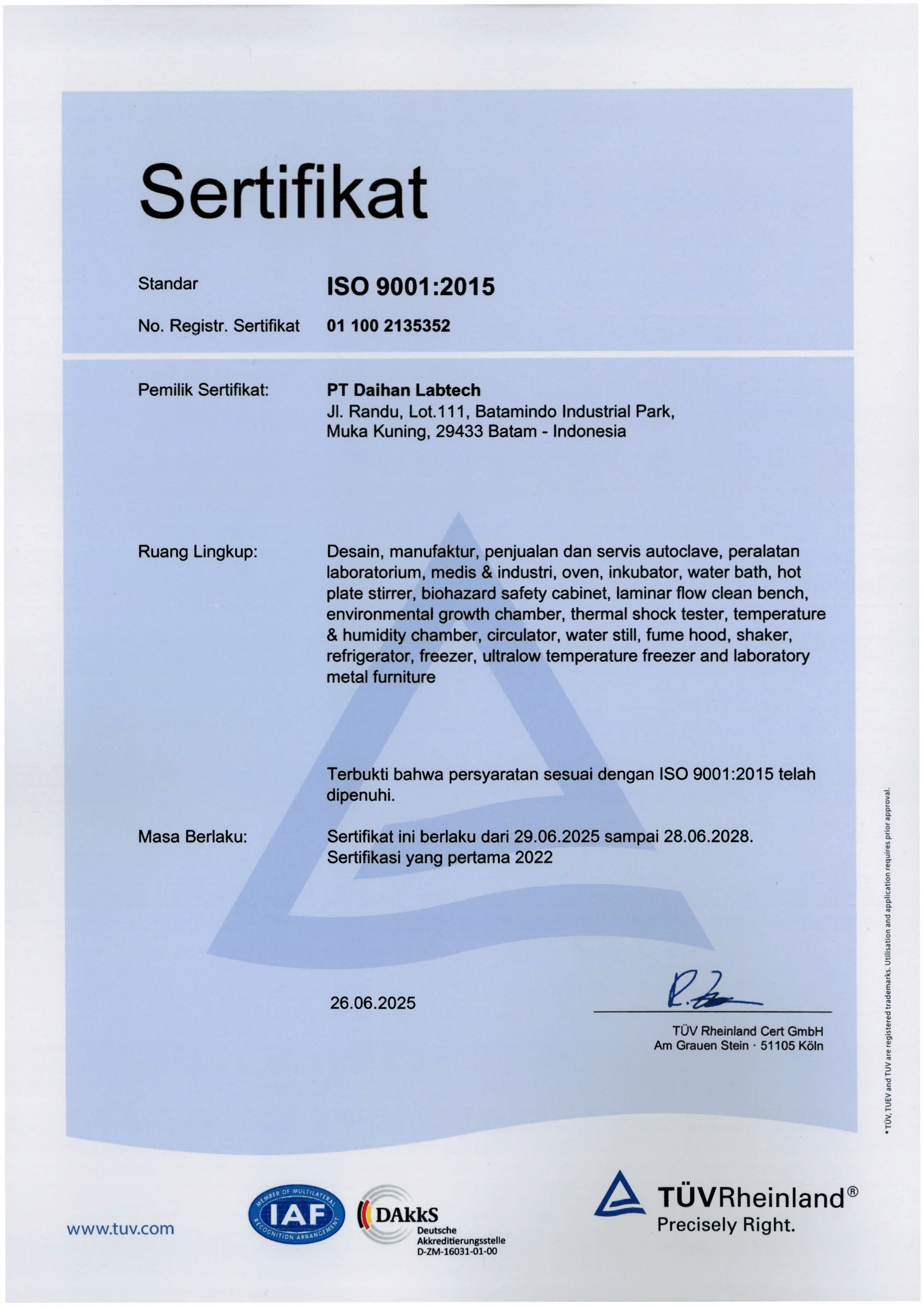 ISO 9001 2015 Certificate