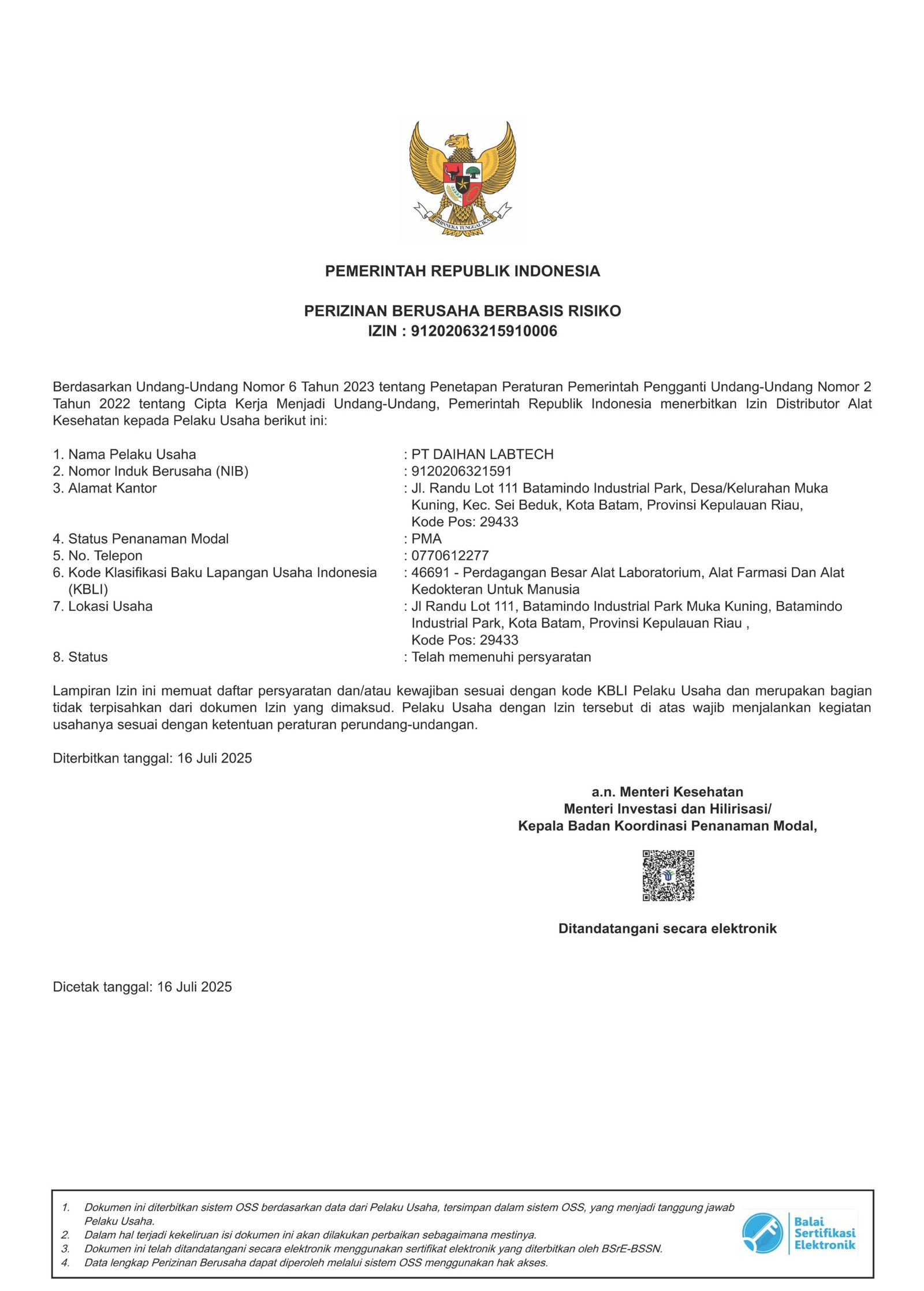 IDAK Medical Device Distribution Permit